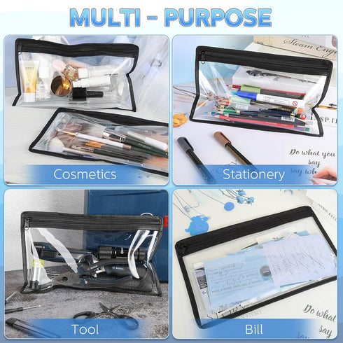 8 Pieces Clear Zipper Pouches Pencil Pouches PVC Makeup Pouch Envelopes Folder Storage Multi purpose Pouch Document File Organization Bags, Office...