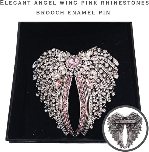 Large Angel Wings Brooch Pin For Women Silver Pink Rhinestone for Jackets, Vests, Coats, Bag Accessories...