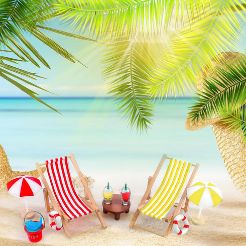 25 Pcs Beach Miniature Dollhouse Decoration, Umbrella Palm Chair Miniature Toys Garden Decorations Dollhouse Outdoor Accessories Beach Decorations...