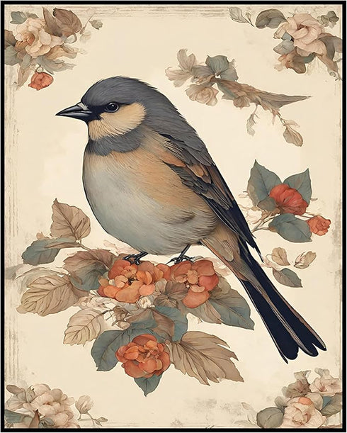 Posterizer 1 pcs- Beautiful bird standing on red flowers-Art for Animal Lovers-Floral Botanical Art- Gift for Men Women Entrepreneur Teens-Decor f...
