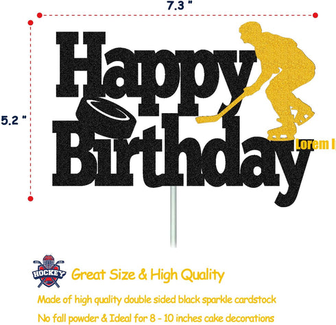 Hockey Cake Topper Hockey Player Figurines Happy Birthday Cake Decor for Kids Boys Girls Ice Hockey Sport Themed Party Supplies Black Sparkle Deco...