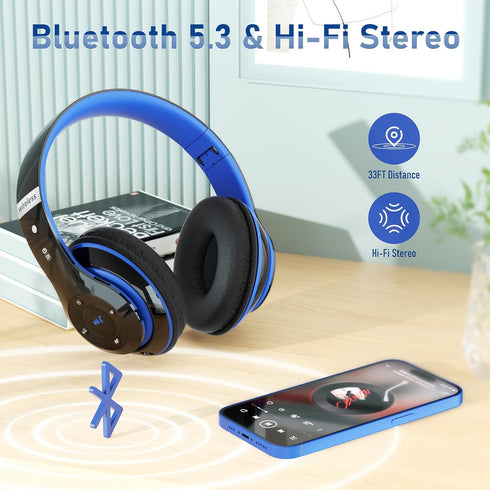 Bluetooth Headphones Over Ear, 6S Foldable Wireless Headphones with 6 EQ Modes, 40 Hours Playtime HiFi Stereo Headset with Mic, Soft Ear Pads, TF/...