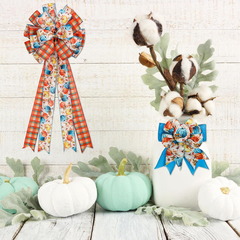 3 Roll Fall Wired Edge Ribbon 30 Yards 2.5 Inch Blue Orange Autumn Thanksgiving Pumpkin Buffalo Plaids Ribbon for Bow Wreath Craft Gift Wrap Farmh...