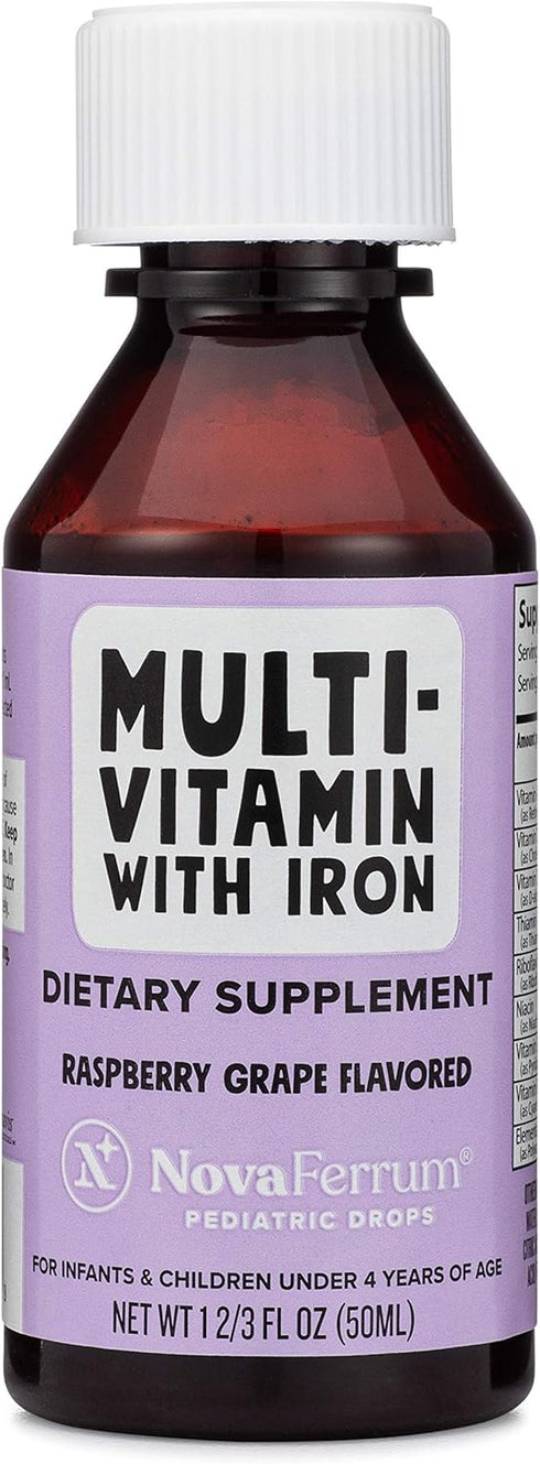 NovaFerrum Yum | Multivitamin with Iron for Infants, Toddlers & Kids | Immune Support | Ages 4 & Under | Gluten Free Certified | Sugar Free | Rasp...