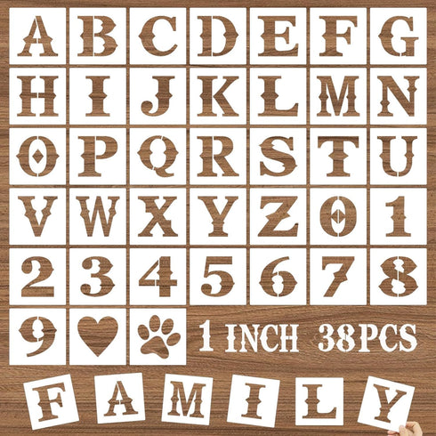 1 Inch Letter Stencils and Numbers, 38 Pcs Alphabet DIY Craft Stencils, Reusable Plastic Drawing Templates for Painting on Wood, Wall, Fabric, Roc...