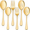 LIANYU 2 Gold Serving Spoons, 2 Gold Slotted Serving Spoons, 2 Gold Serving Forks, 8 3/4 Inch Stainless Steel Buffet Catering Party Banquet Servin...