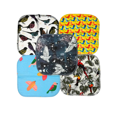 Gina's Soft Cloth Shop 1 Ply Owls & Birds Fun Flannel Washable Kids Lunchbox Napkins 8x8 inches 5 Pack - Little Wipes (R) Flannel- Proudly Made in...