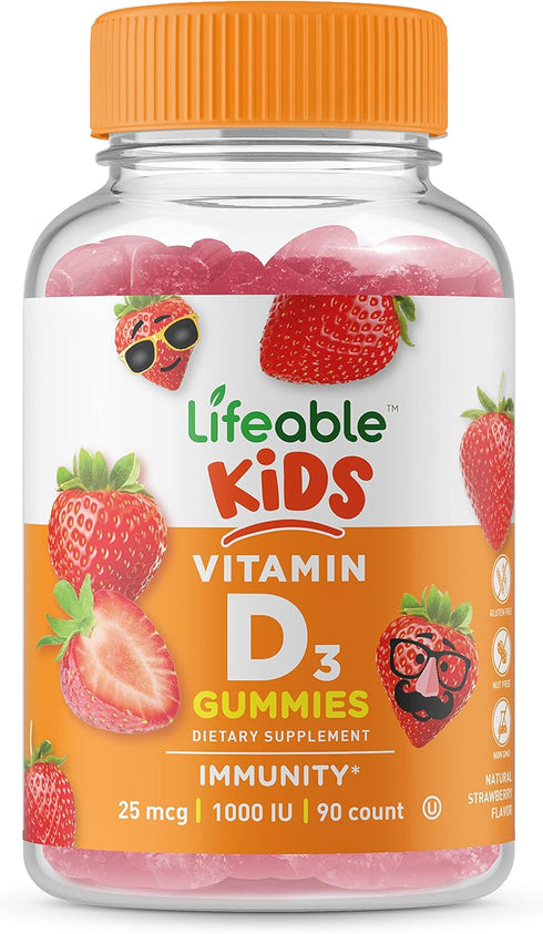 Lifeable Vitamin D for Kids 1000 IU - Great Tasting Natural Flavor Gummy Supplement - Gluten Free Vegetarian GMO Free Chewable - for Strong Health...