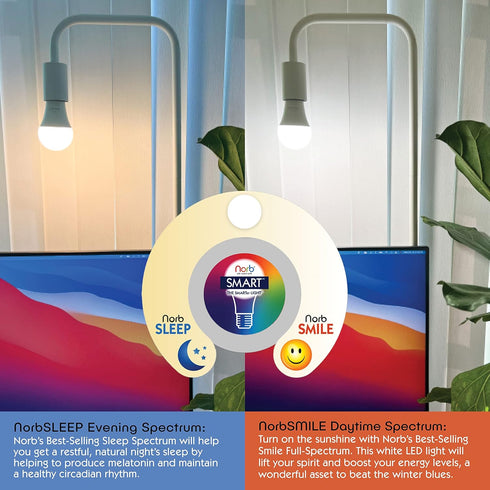 NorbSMART Smart Light Bulb LED - Color Changing Light Bulbs, Tunable Day and Night Spectra, Works with Alexa, Echo & Google Home Assistant, 9W, A1...