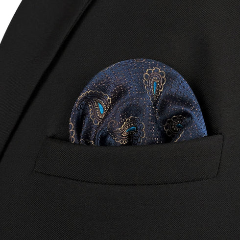 S&W SHLAX&WING Pocket Squares for Men Dark Blue Brown Paisley...