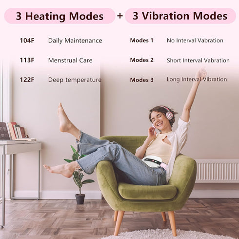 Portable Cordless Heating Pad, Heating Pad for Back Pain with 3 Heat Levels & 3 Vibration Massage Modes, Portable Electric Fast Heating Belly Wrap...