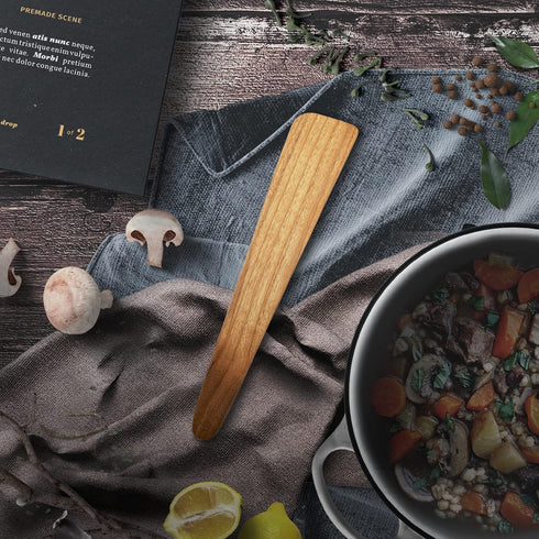 FAAY 13" Flat Wooden Spatula for Cast Iron, Egg Flipper, Pan Scraper, Handcraft from High Moist Resistance Golden Teak for Non Stick Cookware (13"...