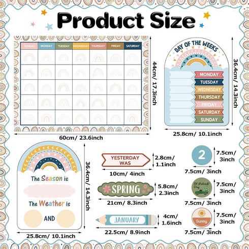 Calendar Bulletin Board Set, Calendar Seasons Weather Chart CTP Bulletin Board and Classroom Display with Stickers for School Classroom Bedroom Wa...