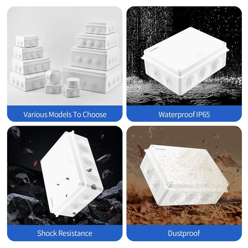 Waterproof Junction Box (7.9"x6.1"x3.1"), Dustproof IP65 Rated Electrical Project Enclosure with 10 Cable Entries - Sturdy ABS Plastic, Easy to Op...