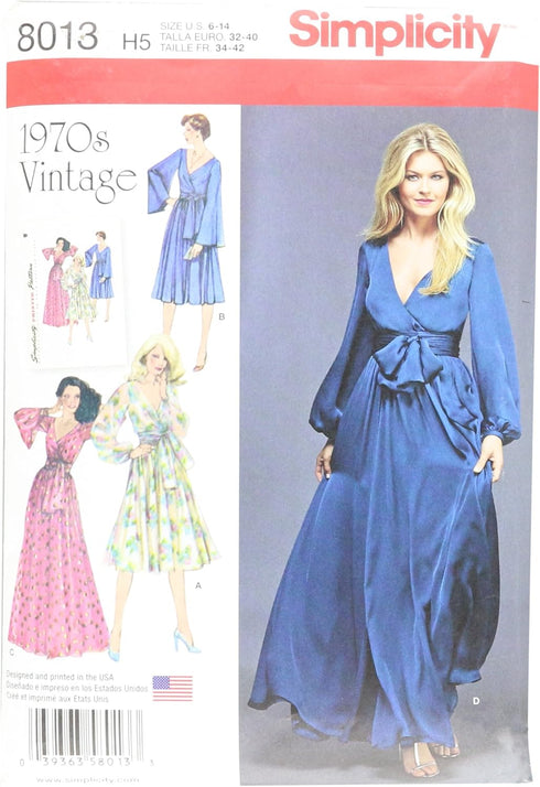 Simplicity 8013 1970's Vintage Fashion Dress Sewing Patterns, Sizes 6-14...