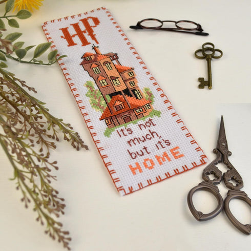 Counted Cross Stitch Kit 'It's not much but it's Home' - DIY Bookmark Embroidery Set with The Burrow, Weasley family home; Paper Pattern, presorte...