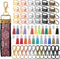 Furge 72 Pieces Key Fob Hardware Set Including 24 Wristlet with Keyring, Colorful Leather Keychain Tassel and Swivel Snap Hooks for Supplies, 6 Co...