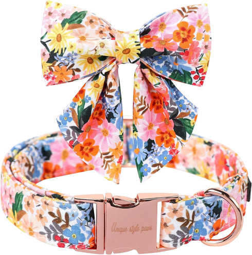 Unique style paws Cartoon Dog Collar with Bow Spring Summer Collar with Flower for Small Medium Large Boys Girls Dogs...