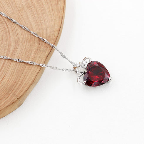 Uloveido Fashion Love Heart Crystal Pendant Valentines Birthday Necklace Silver Color N437...