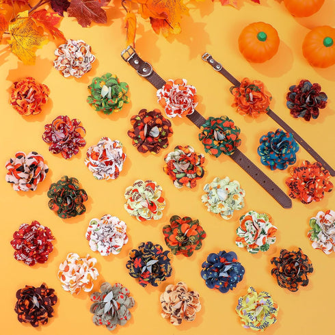 Sanwuta 30 Pcs Fall Dog Collar Flowers Bulk Thanksgiving Pet Flower Collar Bow Ties Holiday Dog Accessories Slides Attachment Decorations for Smal...