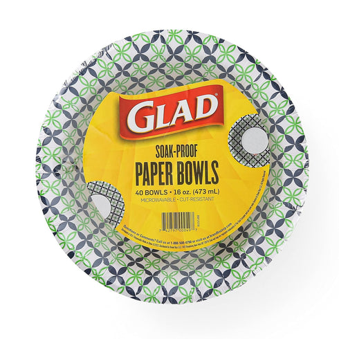 Glad Round Disposable Paper Bowls with Blue and Green Happy Daisies Design | Soak Proof, Cut-Resistant, Microwaveable Heavy Duty Disposable Bowls ...