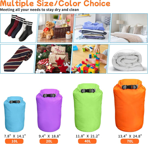 Desoto Waterproof Dry Bag 2 packs, 10L/20L/40L/70L Dry Sack Lightweight Portable, Dry Storage Bag to Keep Gear Dry Clean for Kayaking, Gym, Hiking...