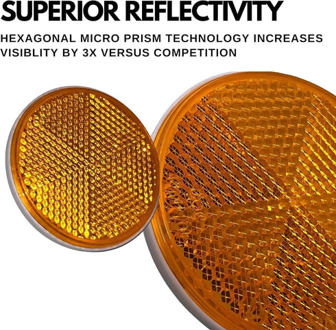 Qty 4 (2 Red/2 Amber) - 2" Inch Round Reflector Bike,Trailer, Truck, Boat, Mailbox, Construction, Signage, Warning with Super Strong Adhesive DOT/...