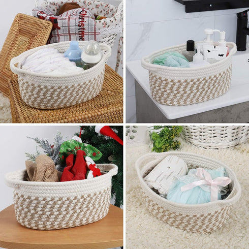 ABenkle Small Woven Basket, 12"x 8" x 5" Cute Small Basket, Rope Room Shelf Storage Basket, Cat Dog Toys Basket Chest Box, Empty Decorative Gift B...