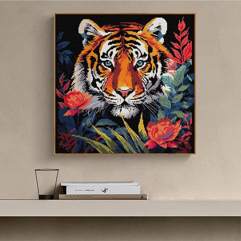 CROSSDECOR Stamped Cross Stitch Kits Full Range of DIY Needlepoint for Adult Beginners Tiger Pattern, for Gift and Home Decor 14CT 2 Strands 15.7×...