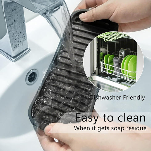 Silicone Sponge Holder Kitchen Sink Organizer Tray Dish Caddy Soap Dispenser, Scrubber Spoon Holder, Dishwashing Accessories (Black, 2 Pack)...