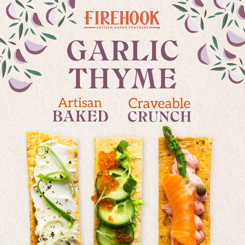 Firehook Garlic Thyme Crackers – Artisan Baked, Craveably Crunchy, Baked with Mediterranean Garlic & Thyme – Organic, Non-GMO, Kosher – 5.5 oz Box...