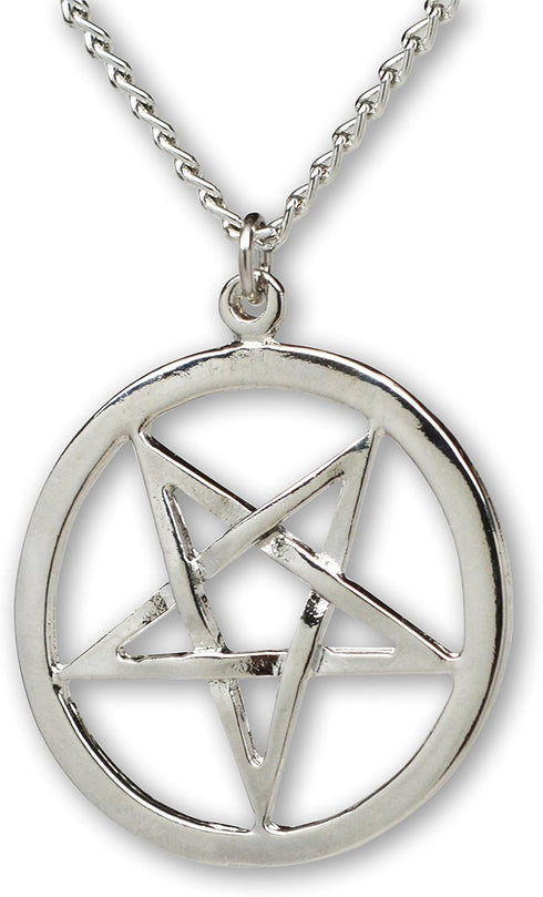 Inverted Pentacle Pentagram Satanic Polished Silver Finish Pendant Necklace...