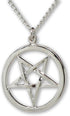 Inverted Pentacle Pentagram Satanic Polished Silver Finish Pendant Necklace...
