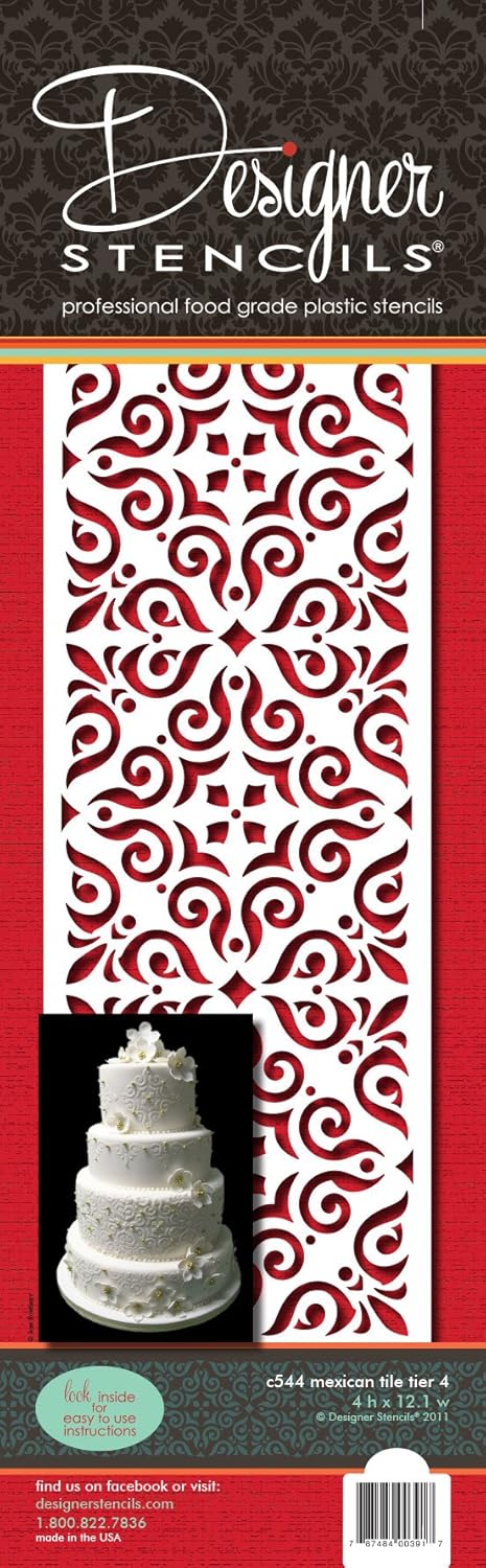 Designer Stencils Mexican Tile Cake Stencil Tier 4, Beige/semi-transparent...