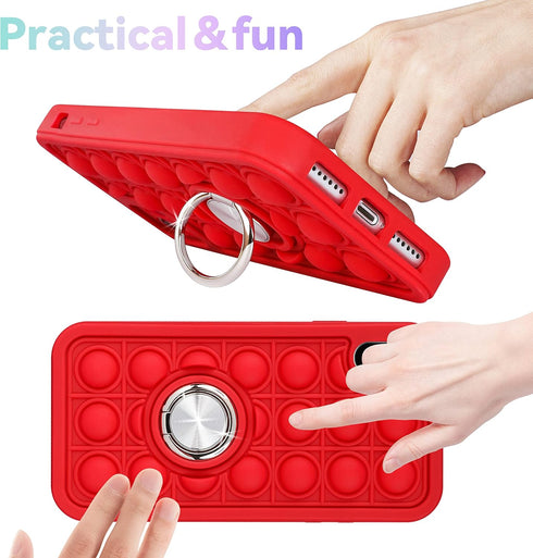 Joyleop Red Bubble Case for iPhone X/XS Fidget Design Unique Silicone Cute Fun Cover Girly Fashion Girls Boys Kids Cases,Funny Kawaii with Metal R...