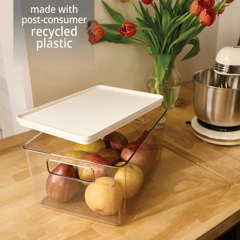 Rosanna Pansino x iDesign Recycled Plastic Kitchen Storage Bin with Lid, Clear Bin/Marshmallow Lid, 9" x 12" x 6"...