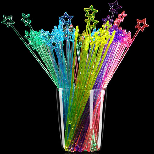100 Pieces 9.1 Inch Swizzle Sticks Cocktail Stirrers Plastic for Bar Disposible Plastic Star Top Crystal Swizzle Sticks (Multicolor)...