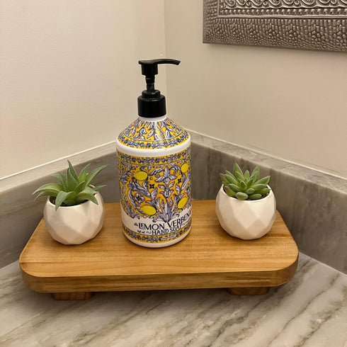 Farmhouse Wood Tray Rustic Wooden Pedestal 12 * 5.5 * 2 inches Decorative Wood Riser for Farmhouse Kitchen Counter Bathroom Room Decor (Brown)...