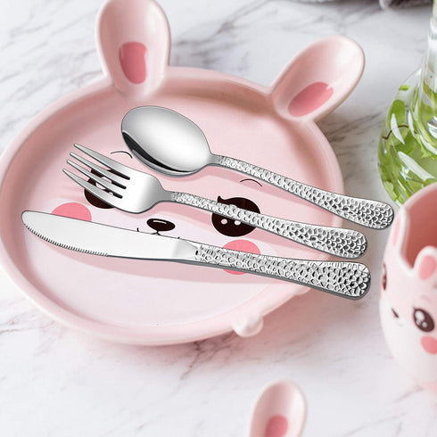 LIANYU 12-Piece Kids Utensils Silverware Set, Stainless Steel Toddler Hammered Flatware Cutlery, Children Tableware Includes Knives Forks Spoons, ...
