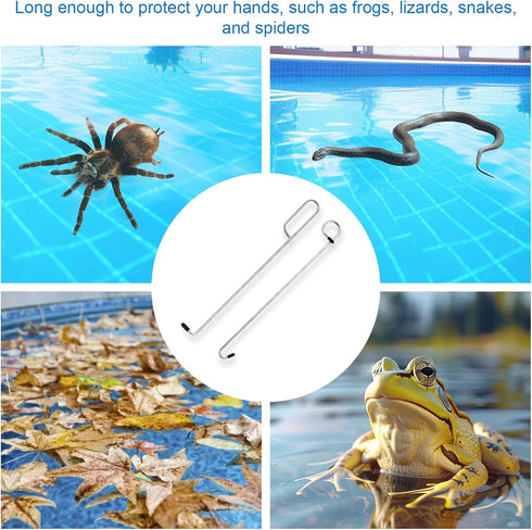 2pcs Swimming Pool Skimmer Basket Hook, 14.57in Long Stainless Steel Skimmer Basket Handle Skimmer Lid Lifting Extension Hook Debris Remover Tool ...