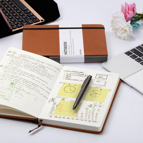Lemome Thick Classic Notebook with Pen Loop A5 College Ruled Hardcover Writing Notebook with Pocket + Page Dividers Gifts, Banded, Large, 180 Page...