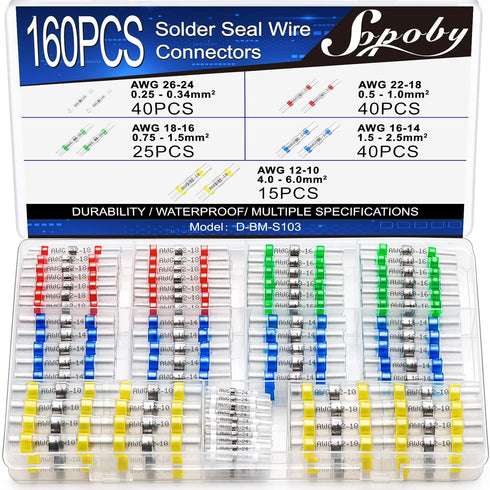 160PCS Solder Seal Wire Connectors, Sopoby Self Soldering Heat Shrink Butt Connector Solder Sleeve Waterproof Insulated Electrical Butt Splice Wir...