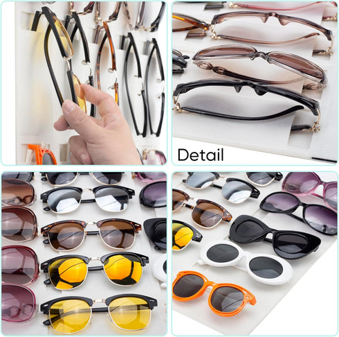 PACMAXI Sunglasses Storage Organizer, Wall Pocket Mounted by Sunglasses, Hanging Eyeglasses Storage Holder, Eyewear Display. (Ivory white, 15 Slot...