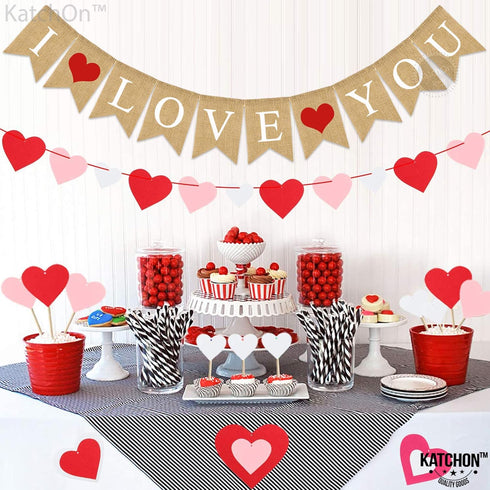 KatchOn, Burlap I Love You Banner - 10 Feet, No DIY | Love Banner for Valentines Day Decorations | Gold I Love You Sign for Valentines Day Decor |...