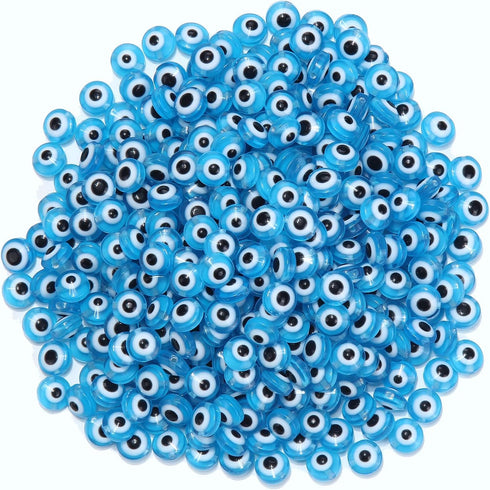 200pcs Evil Eye Beads Aqua Blue Resin Evil Eye Spacer Beads Charms with Elastic Rope for DIY Jewelry Bracelet Necklace Earring Crafts Making Handm...