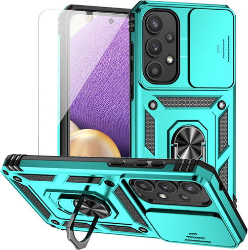 for Samsung Galaxy A35 5G Case with Camera Lens Cover HD Screen Protector, Dual Layer Military-Grade Drop Tested Magnetic Ring Holder Kickstand Pr...