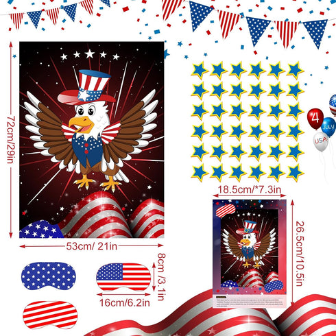ASTARON Pin The Star on The Eagle Patriotic Party Game 4th of July Independence Day Party Activities Game, Poster with 36 Stickers & 3 blindfolds ...