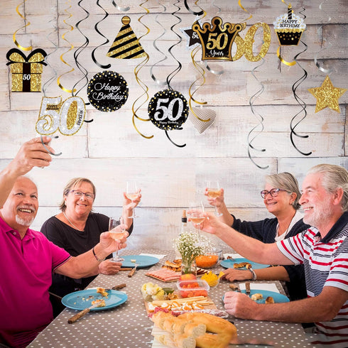 Blulu 50th Birthday Party Foil Hanging Swirls Decorations Ceiling Glitter Celebration 50th Hanging Swirls Cutouts Ornaments for Men Women 50 Years...