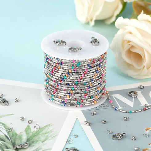 UMAOKANG 13 Feet Stainless Steel Chain for Jewelry Making Colorful Enamel Beaded Ball Chain Handmade Craft Chain Roll...