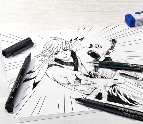 FABER-CASTELL 167132 PITT Artist Manga Drawing Pens, Black, 4-Pack...